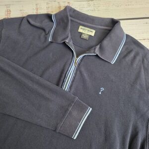 Guess Jeans Vintage 1/4 Zip Long Sleeve Shirt Mens 2XL Navy Blue Waffle Knit USA